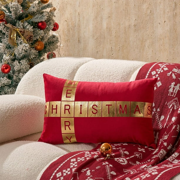 Las mejores fundas de cojines navideñas para sofá - Decoración navideña de terciopelo con diseños festivos en rojo, blanco y verde para el ambiente del salón