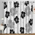 thumbnail image 2 of Black White Grey Floral Blackout Curtains, Boho Flowers Print Decor For Home Bedroom Living Room Grommet Window Darkening Drapes 2 Panel Set 53"W x 84"L (Pack of 2), 2 of 6