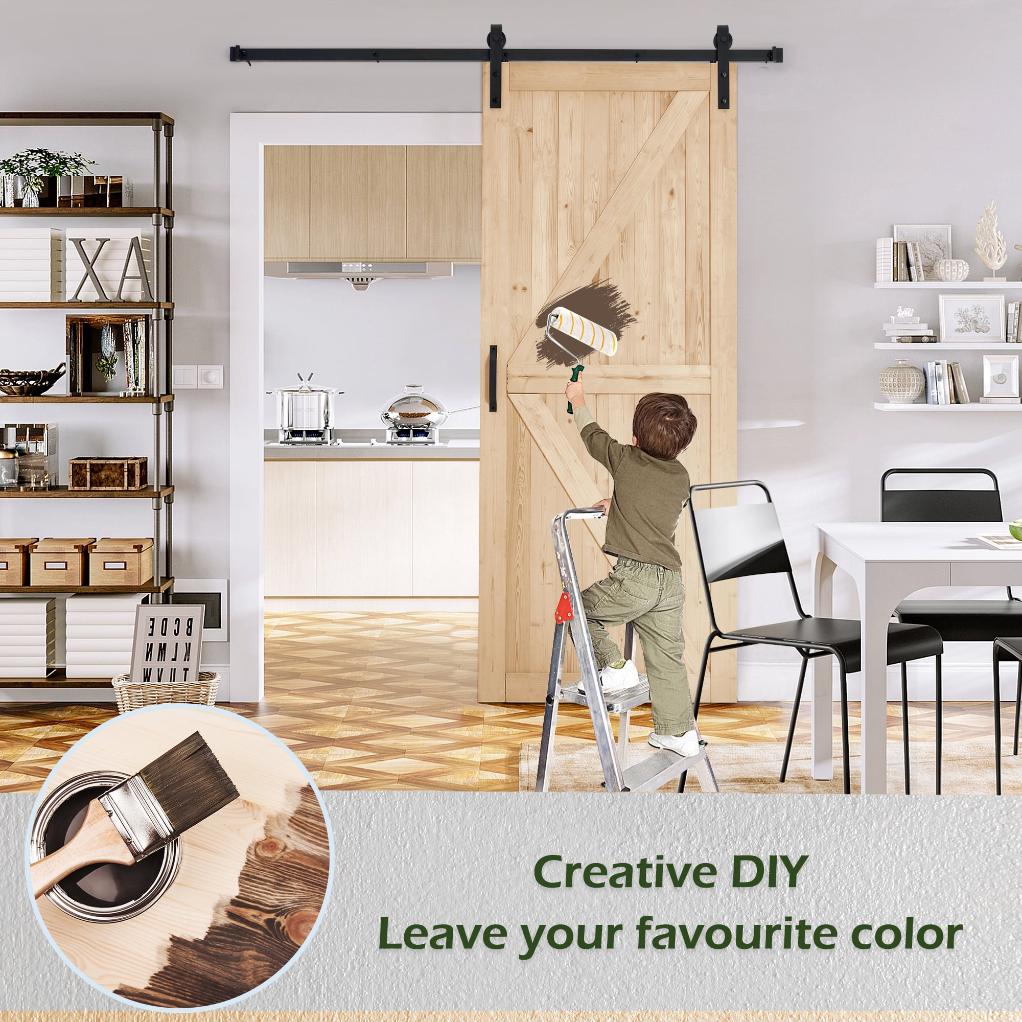 MELLCOM 36x84in Spruce Sliding Barn Door with 6.6FT Hardware Kit, DIY Stainable for Closet & Interior Rooms, Natural