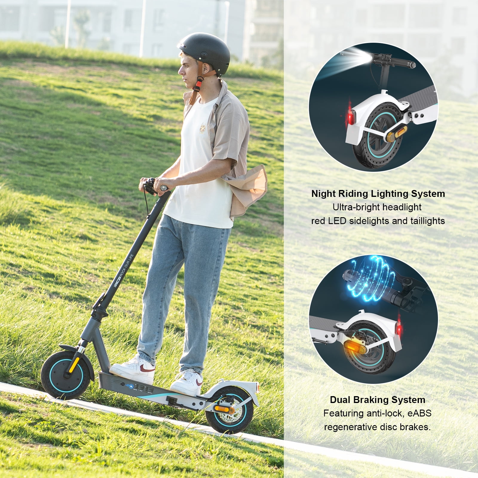 RCB R12Pro Electric Scooter for Kids,Max Speed 12 mph,10 Miles Range,Rainbow LED Lights&Display,Foldable&Portable,Black