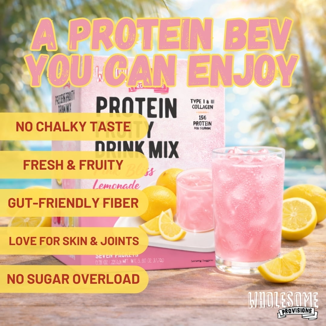 Protein Fruit Drink Mix, 15g Protein, Low Sugar, Collagen + Prebiotics, No Artificial Colors or Dyes, Refreshing by Wholesome Provisions(Pack of 5, Pink Lemonade)