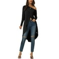 thumbnail image 2 of INSPIRE CHIC Women's One Shoulder Long Sleeve High Low Asymmetrical Irregular Hem Casual Tops S Black, 2 of 7