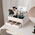 thumbnail image 5 of Leather Makeup Organizer with Drawer, Cosmetic Storage for Dresser Countertop and Bathroom Vanity, Beauty Holder for Lipstick Brush Skincare (Beige), 5 of 18