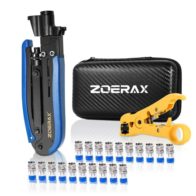 Kit de Herramientas para Crimpar ZOERAX con 20 Conectores F RG6 RG59 RG11
