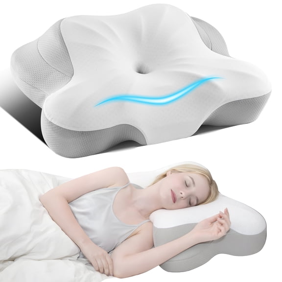 KAIPARA Cervical Pillow for Neck and Shoulder, Contour Memory Foam Pillow, Dual-Height Ergonomic Neck Support for Back, Side, Stomach Sleepers with Pillowcase, Gray