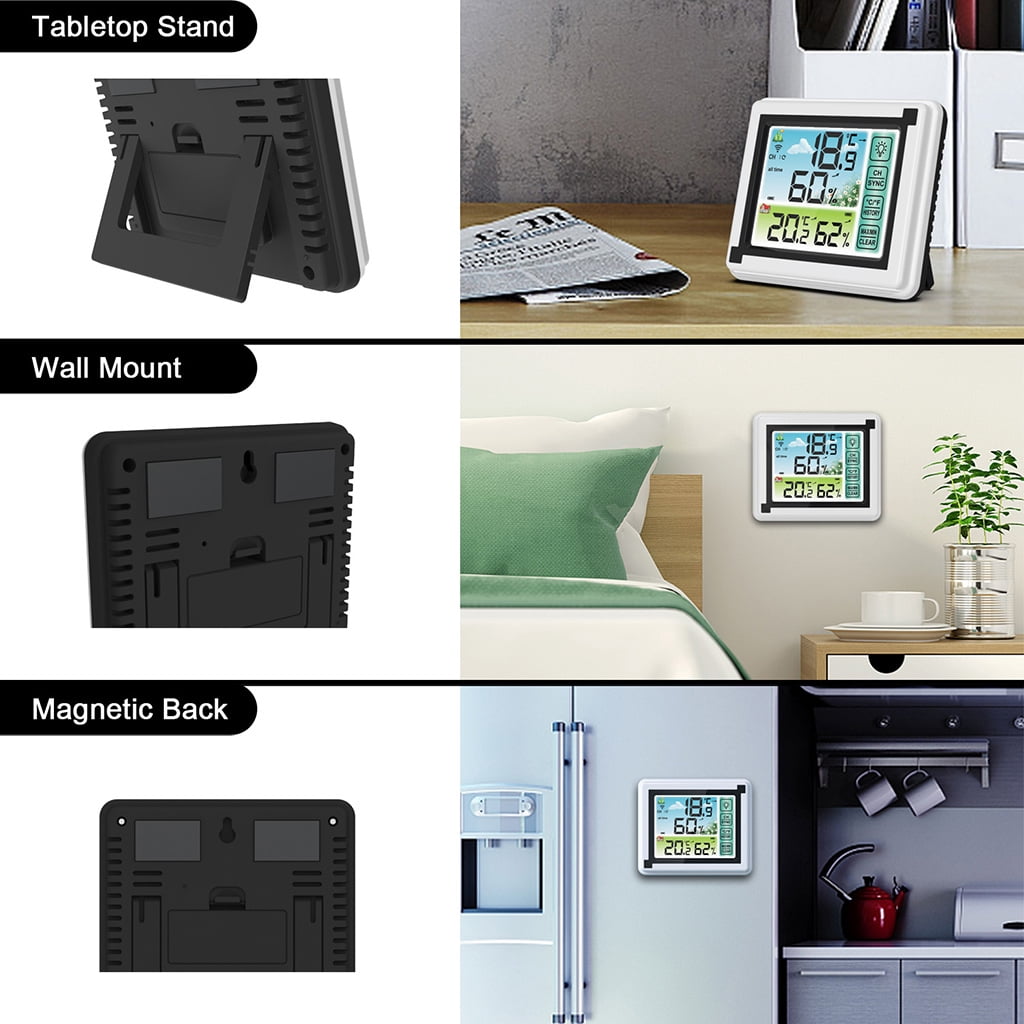 Portable Wireless for Touch Screen Weather Station Max Min Records ℃ ℉ Temperature Meter Humidity Monitor for Indoor Out