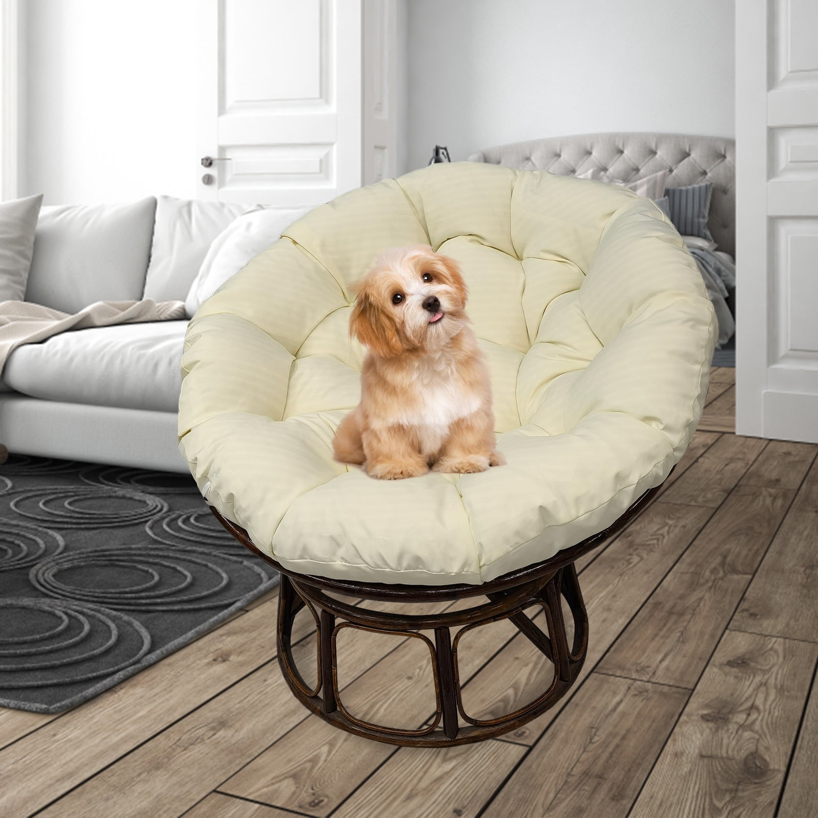 JOVELL 48 Inch Papasan Cushion Replacement, 5" Thick Waterproof Round Chair Pad, Fade & UV Resistant Indoor Outdoor Patio Seat Cushion, Beige