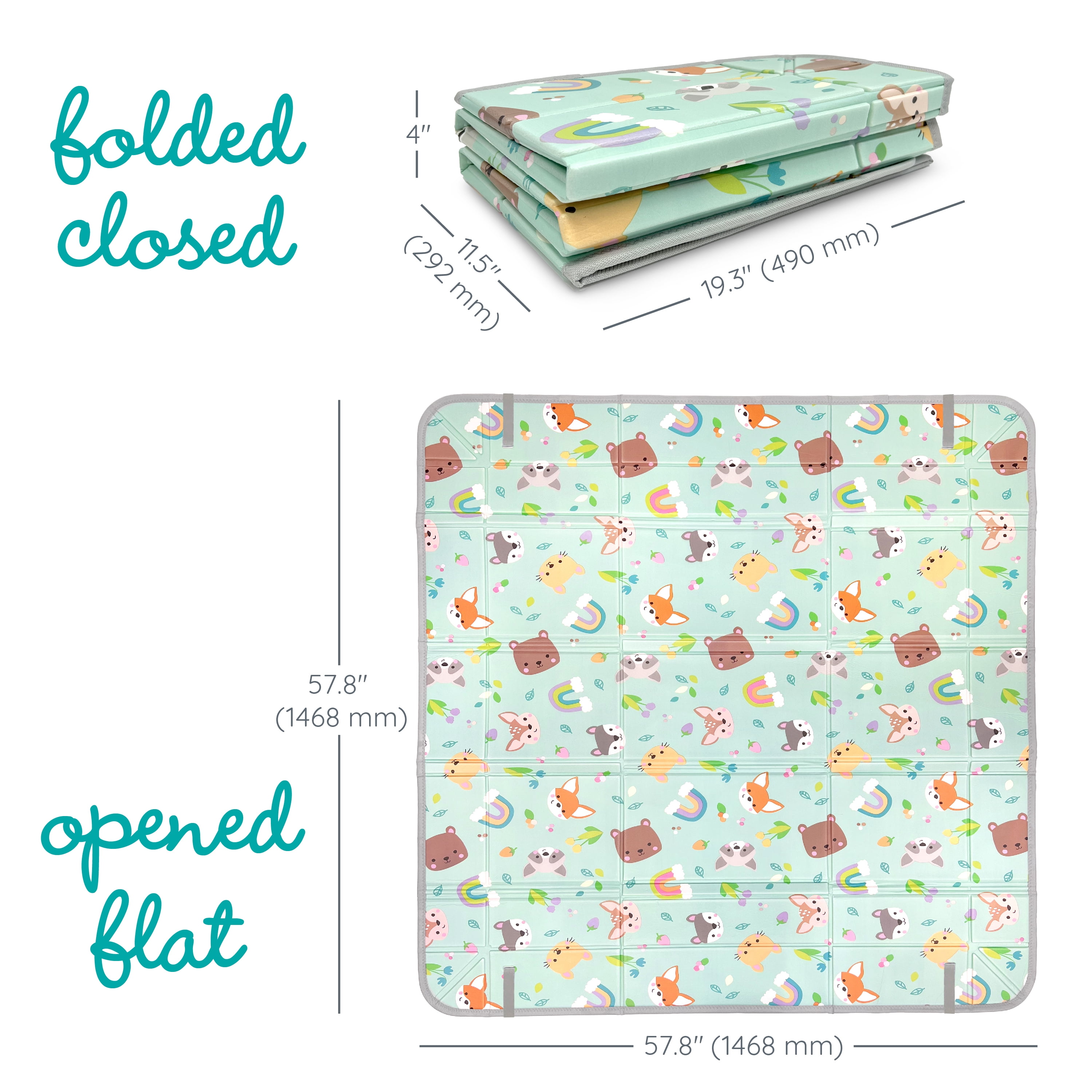 Infantino Foldable Soft Foam Mat, Extra-Large Playmat, 6-12 Months, Animal Pals
