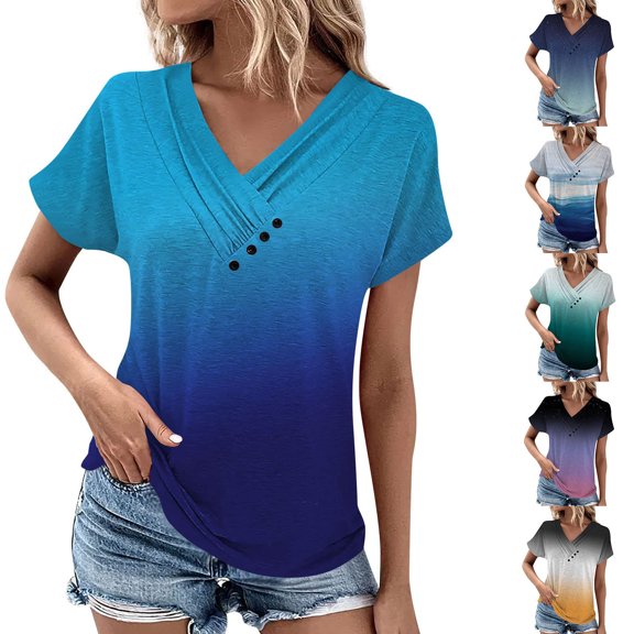Fesfesfes Womens Plaid T Shirt Blouses For Women Dressy Casual Sexy Trendy Western V Neck T-shirts Spring Fashion Clothes Summer Tunic Tops Womens Short Sleeve Shirts 6(M)