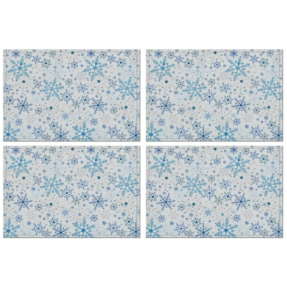 Christmas Placemats Set of 4, 12x17 Inch Waterproof Vinyl Table Mats - Wipeable Holiday Dining Mats with Snowflake & Deer Design for Kitchen & Party Use