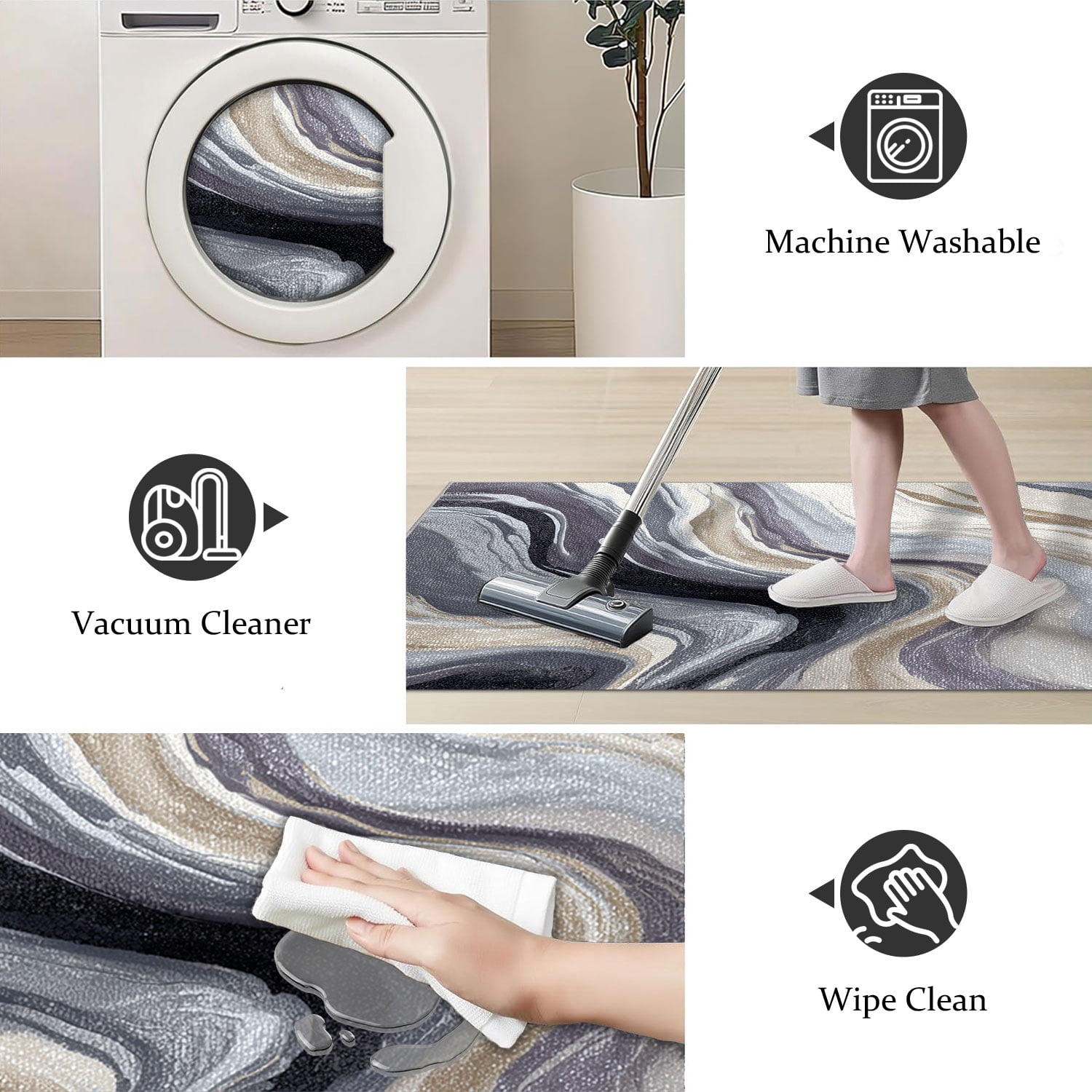 3-Piece Farmhouse Kitchen Rug Set, Washable Anti Slip Striped Floor Mats in 3 Sizes, Stain Resistant Decor Rugs for Kitchen Hallway Bathroom Home Christmas Decor