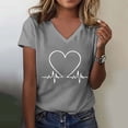 thumbnail image 2 of MESSIYO Shirts for Women Graphic Tees for Women womens v neck t shirts trendy womens tops women blouses Women's Fashionable Casual V Neck Love Printed Top Short Sleeved T Shirt Gray M, 2 of 4