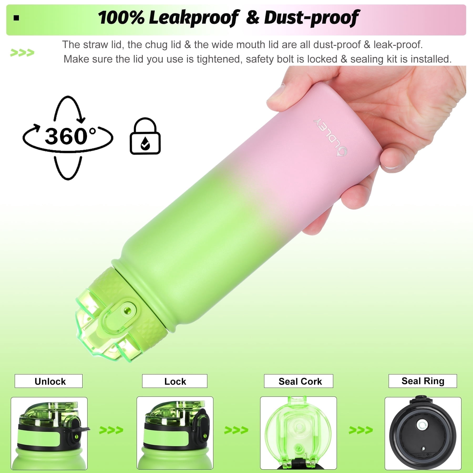 Oldley 20 oz Insulated Stainless Steel Water Bottle with Interchangeable Straw