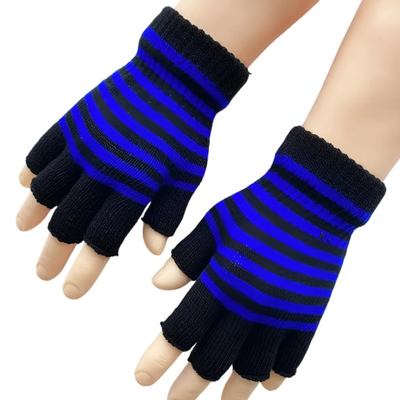TELOLY 1Pair Black Stripe Half Finger Fingerless Gloves for Women and Men Knit Wrist Cotton Winter Warm Outdoor Gothic Mittens