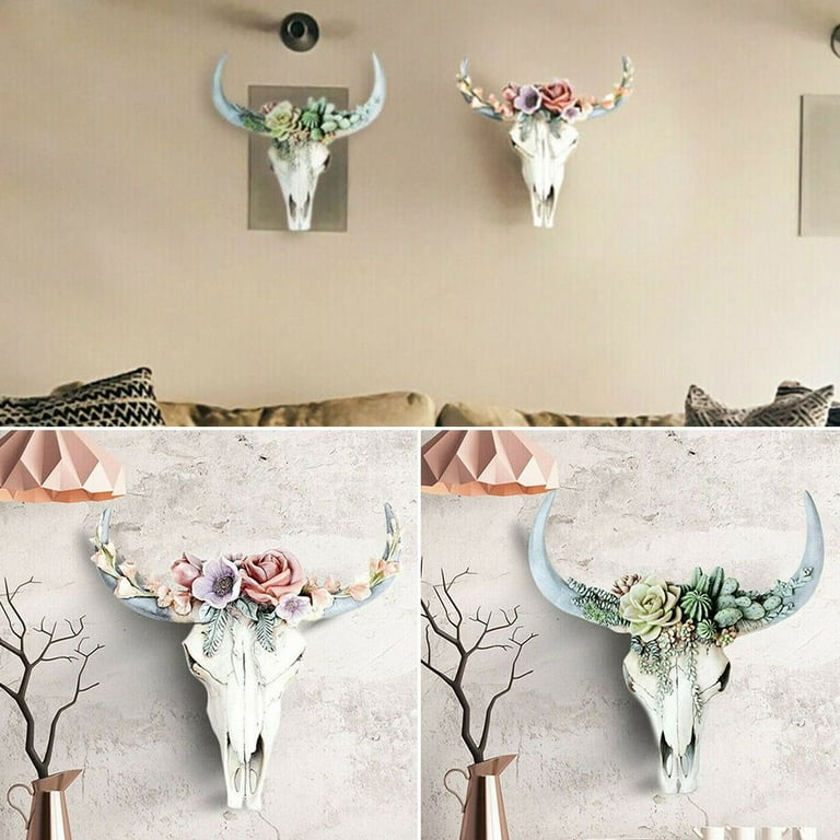 Home Decoration Props DIY Garden Cow Head Skull Wall Decor Resin Crafts Cow  Skull Statues Cow Head Pendant S B