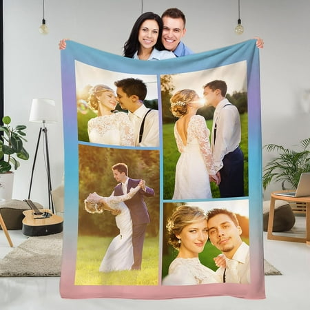

Custom Blanket with Family Photos Collage Customized Throw Blanket for Couples Anniversary Birthday Gifts Blanket for Grandma Personalized Soft Fleece Blanket with Picture Made in USA16 x 24 Inches