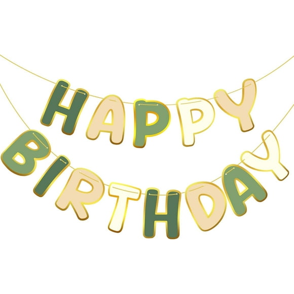 Sage Green Happy Birthday Banner Pre-strung Birthday Party Decorations No DIY Hanging Banner Sign Hanging Decor for Women Men Boys Girls Party Supplies Backdrop