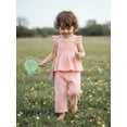 thumbnail image 3 of BemeyourBBs 2Pcs Toddler Baby Girl Summer Clothes Cotton Linen Outfits Fly Sleeve Ruffle Smocked Tank Tops Wide Legs Pants Set, 3 of 9