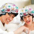 thumbnail image 6 of Shower Caps,Colorful Dog Paw Footprint Waterproof Shower Cap for Women 4 Pieces,Double Reusable Hair Cover for Shower PEVA Elastic Stretch Hem, 6 of 7