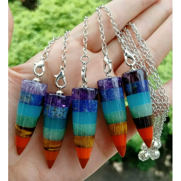 K-KED 5pcs Yoga 7 Chakra Stone Pendulum Pendants Diviner Reiki Healing Amulet