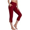 thumbnail image 2 of Capri Leggings Women Soft Stretch Yoga Pants with Slits High Waisted Trendy Front-Seam Workout Capris S-2XL (XL, Wine), 2 of 8