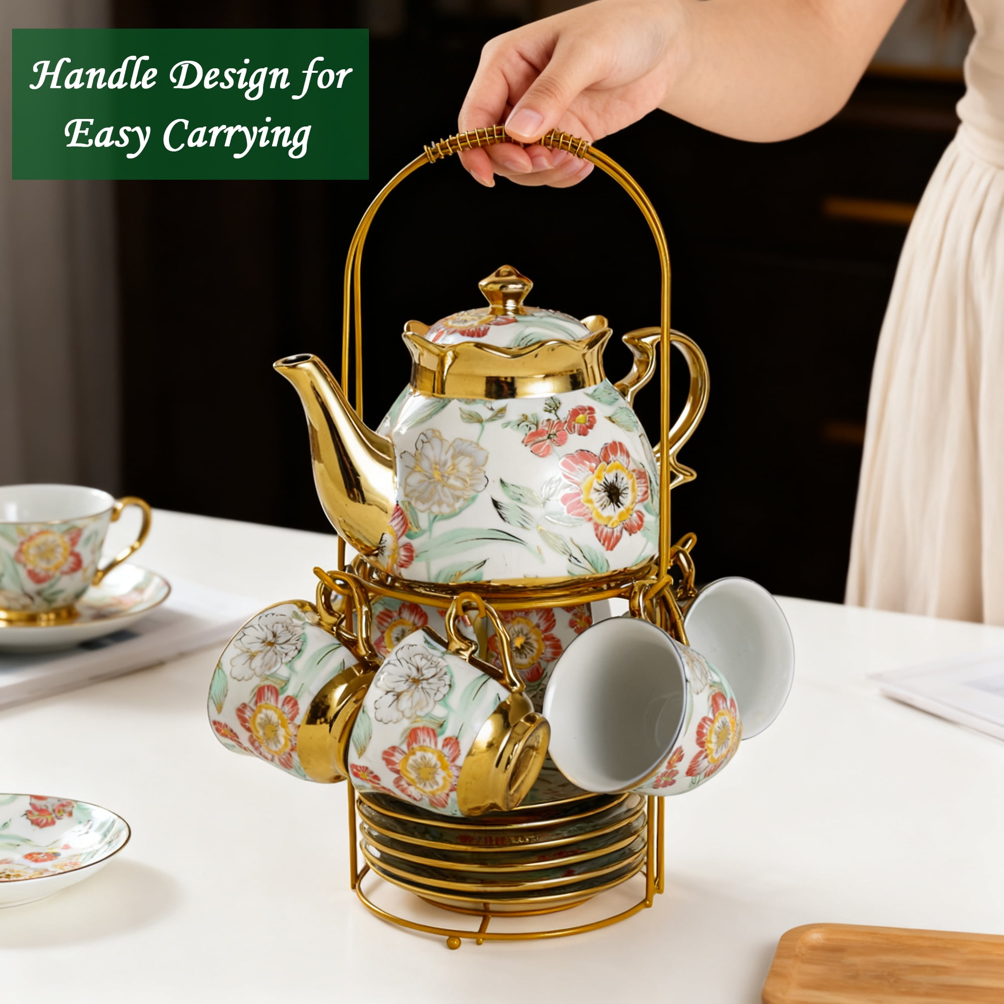 AJONALAA 20 Pcs Tea Set,European Ceramics Tea Cup Set for Adult