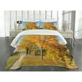 thumbnail image 3 of Ambesonne Fall Quilted Bedspread Set 3 Pcs, Maple Trees Countryside, King Size, Pale Blue Yellow Green, 3 of 5