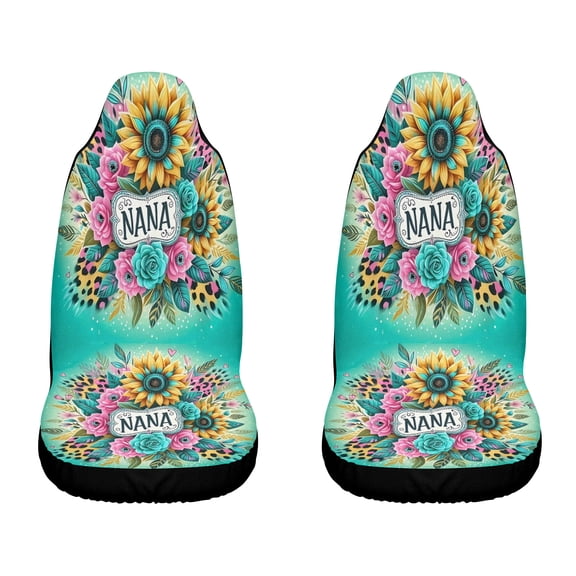 2pcs Nana Flower Print Car Seat Covers, for Women And for Man, Auto Front Seats Protector Fits for Car, SUV Sedan, Truck, Sedan, Front Bucket Seats Protector Washabl, Easy to Install for All Seasons