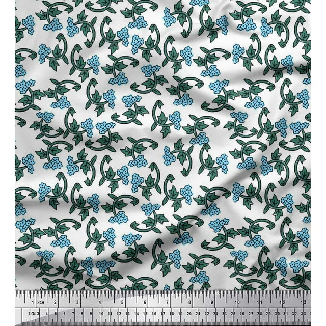 Soimoi Cotton Voile Fabric Leaves & Floral Block Print Fabric by Yard 42 Inch Wide