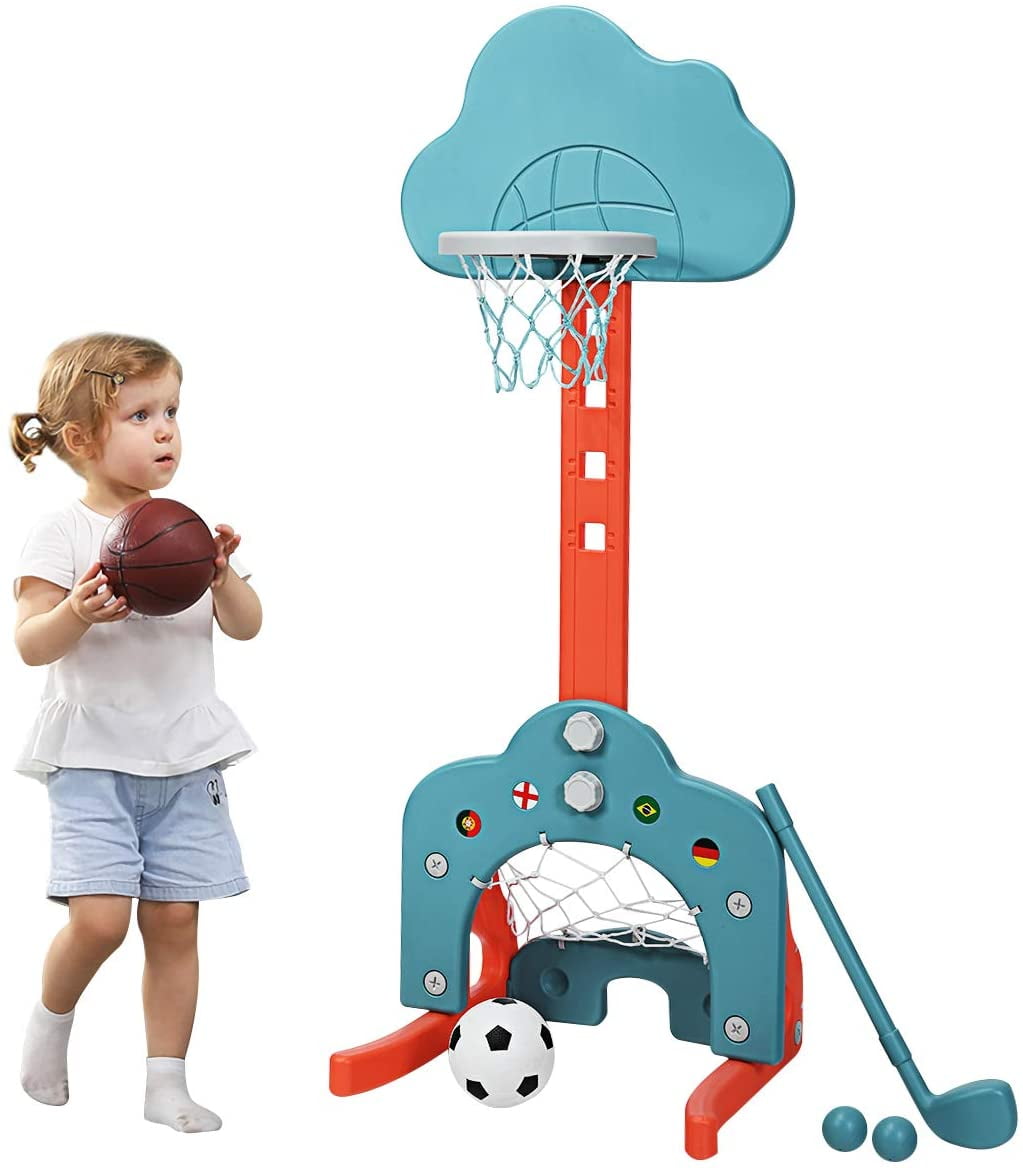 Kids Basketball Hoop, Toddler Sports Activity Center w/ 5 Adjustable