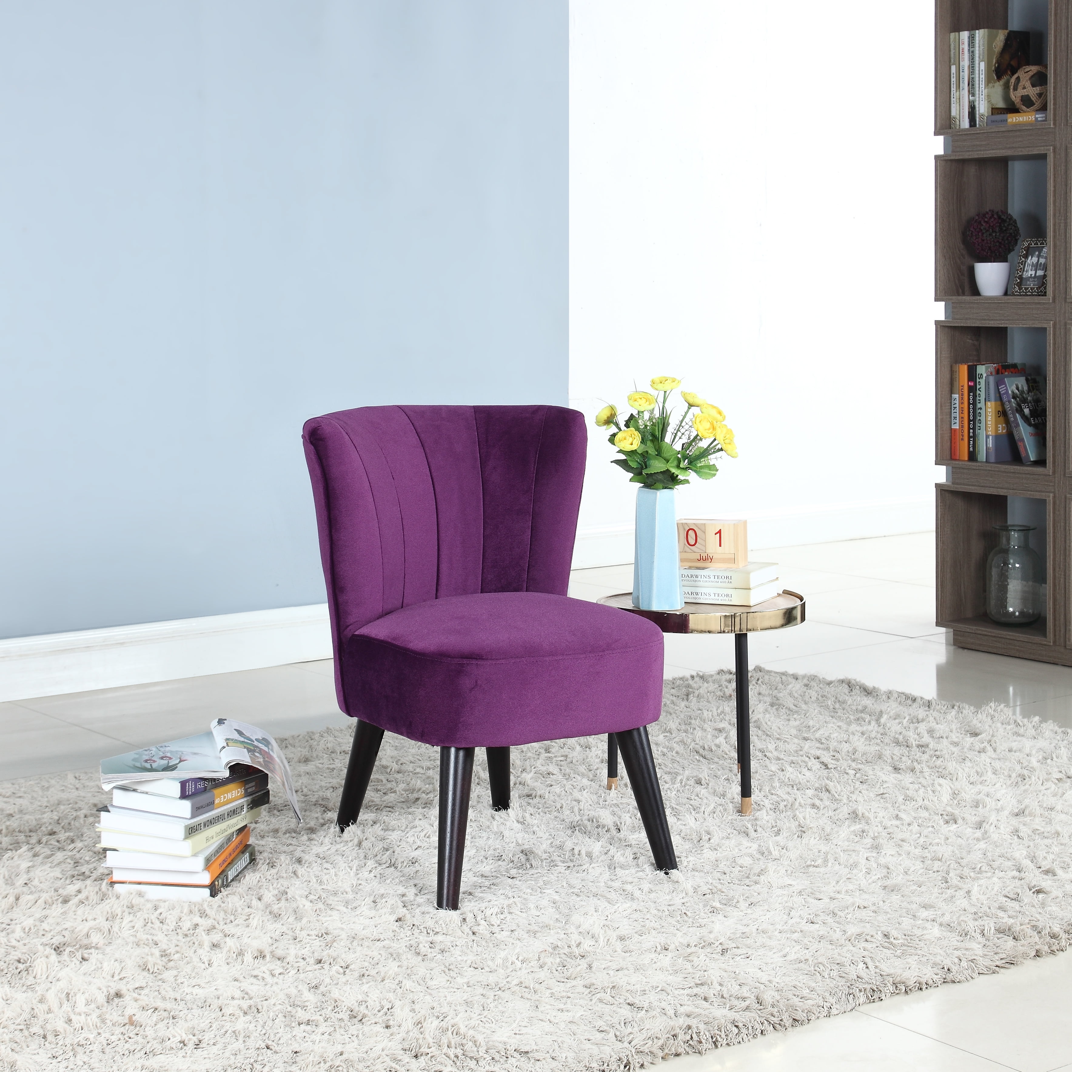 Contemporary Small Space Accent Chair with Pleated Backrest, Purple