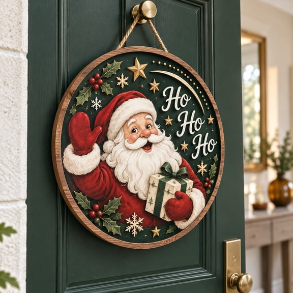 Door Hanger HoHoHo Santa Wooden Front Door Christmas Decor