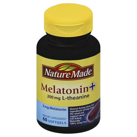 Nature Made Melatonin+ 200mg L-Theanine Softgels, 60