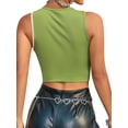 thumbnail image 5 of QAFOPEH Women Contrast Color Hollow Out Round Neck Sleeveless Cropped Tank Top, 5 of 7