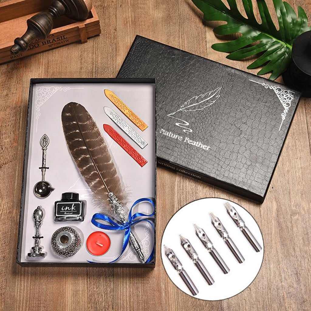 Antique Pen Retro Writing Quill Pen Exquisite Ornate Relief Retro Wax Seal Stamp Kit for Students