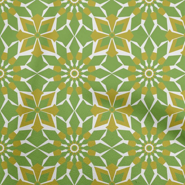 oneOone Cotton Silk Green Fabric Geometric Craft Projects Decor Fabric Printed By The Yard 42 Inch Wide