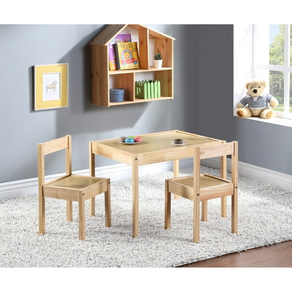 Miekor Furniture Della 3-Piece Solid Wood Kids Table & Two Chair Set, Natural 42799