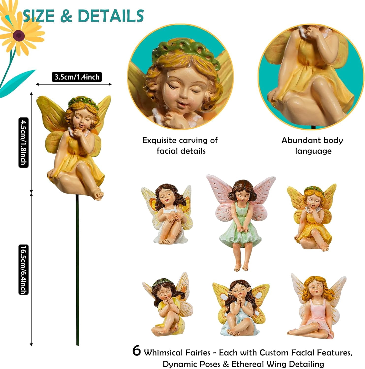 Miniature Fairy Figurines - 6Pcs Mini Fairies for Fairy Garden & Tiny Elf Garden Accessories for Home Outdoor Yard Lawn Supplies Flower Pot Decor