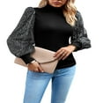thumbnail image 2 of Ladies‘ Knitted Tops  Turtleneck Sequined Long Sleeve T-shirts for Fall, 2 of 7