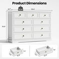 thumbnail image 6 of IDEALSOUL White Dresser, 9 Drawer Dresser with Round Metal Handle, 47.2" Retro Wood Storage Cabinet with 6 large drawer and 2 Small drawer for Living Room, Bedroom, Hallway, 6 of 12