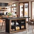 thumbnail image 1 of Tribesigns 62.6" Bar Table with Storage, Rectangular Home Bar Cabinet with 6 Cubbies & Metal Footrests, Counter Height Pub Table for Kitchen, Dining Room (Brown & Black), 1 of 6