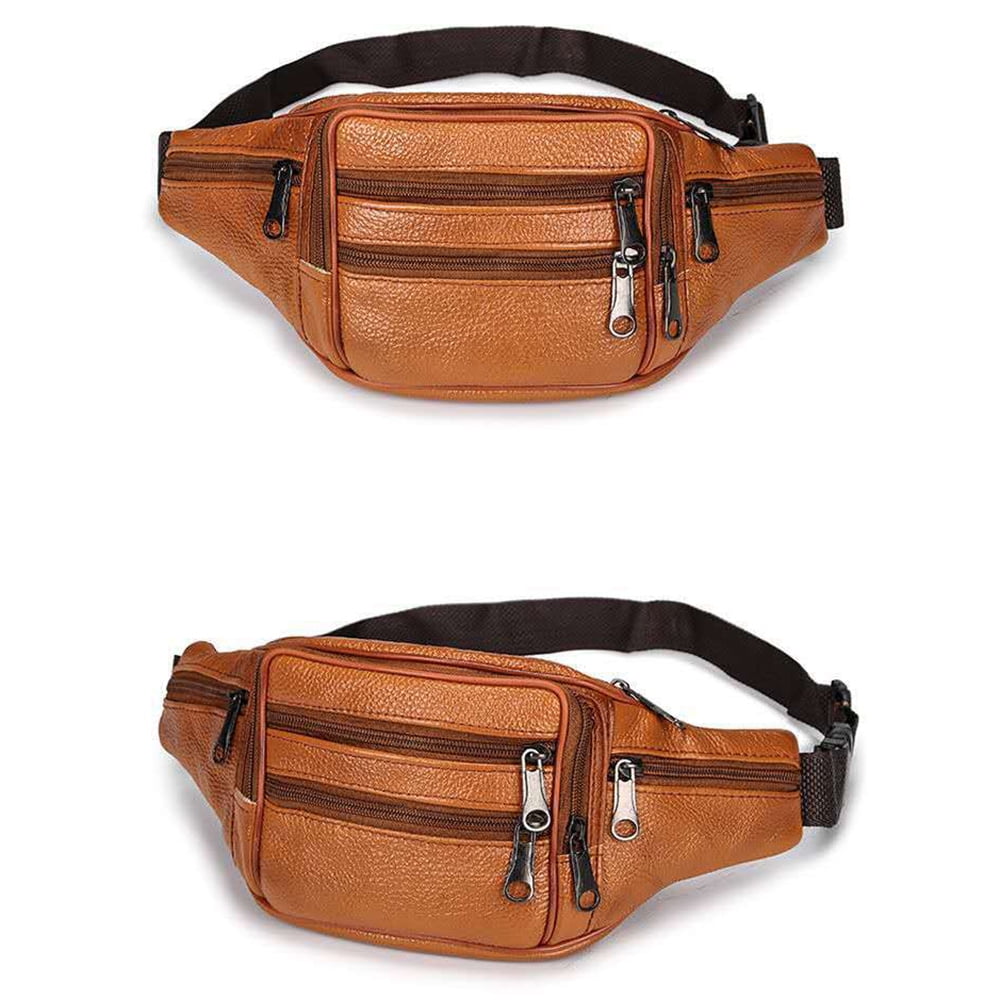 Loyofun Unisex Brown Genuine Leather Waist Bag Messenger Fanny Pack Bum Bag Waistpack