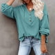 thumbnail image 2 of Top con capucha y mangas largas con cuello en V y botones - Estilo casual de color puro para mujer - Azul verde S, 2 of 6