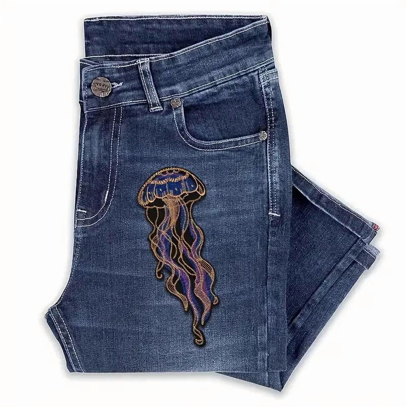 Vibrant Jellyfish Embroidery Patch - Iron-On or Sew-On Colorful Sea Creature Transfer for Backpacks, Jackets, and Jeans