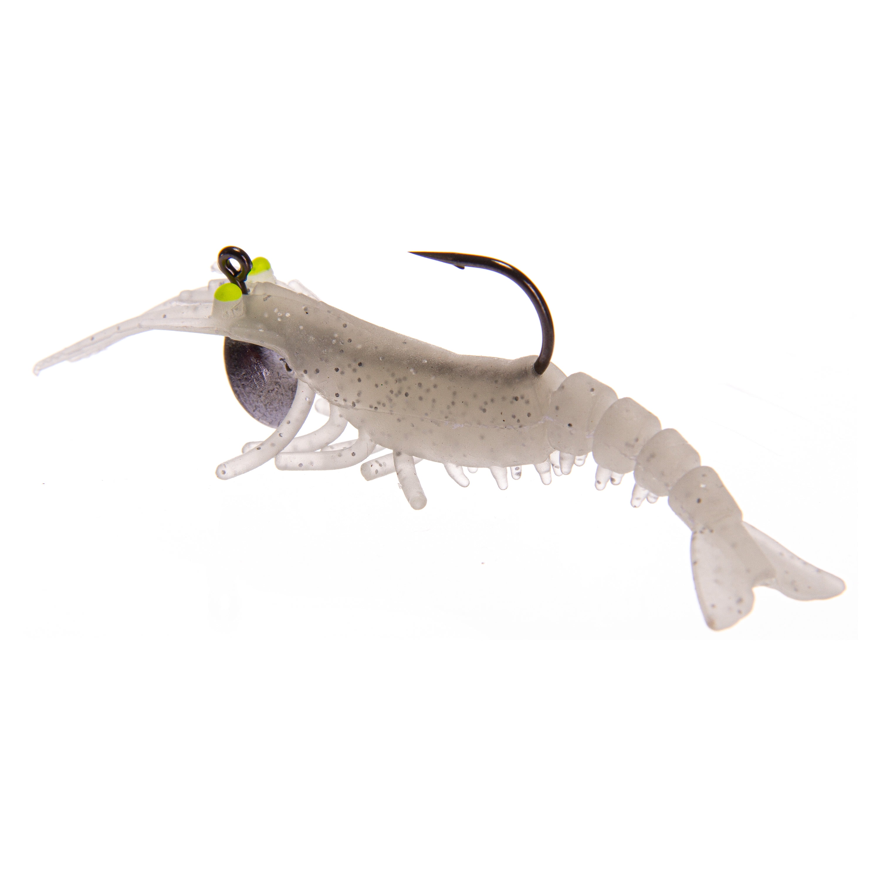 Ozark Trail Soft Plastic Saltwater Shrimp Fishing Lures, Silver Speckled, 2-Pack