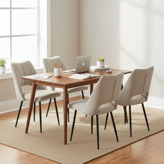 Hearthora Upholstered Dining Chairs Set of 4, Modern Fabric Side Chairs with Black Metal Legs