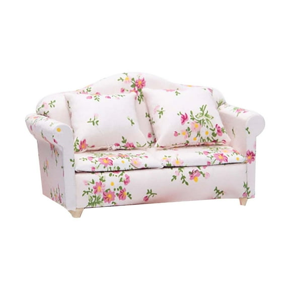 Clearance! Nomeni Desk Decor 1:12 Dollhouse Dollhouse Mini Furniture Living Room Scene Model Small Floral Fabric Double Sofa Home Decor F