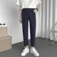 thumbnail image 4 of Pantalones para hombre de oficina gris recto elástico drapeado 9 recortado ajustado trabajo fluido trenzado trajes de hombre pantalones elásticos ropa de moda, 4 of 4