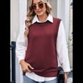 thumbnail image 4 of Suéteres de Punto para Mujer, Cuello Redondo, Lazo, Color Liso, Botones y Abertura Lateral, 2025 Vino Tinto S, 4 of 9