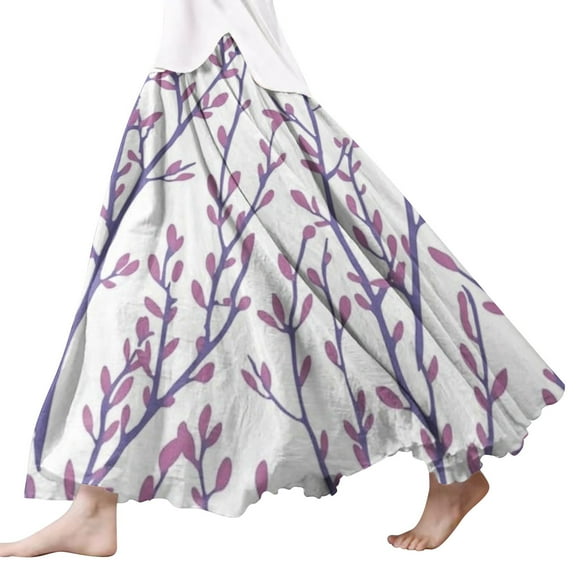 SNOWSONG Fall Skirts for Women 2024 Clearance! Women's Fashion Linen Scalloped Hem Floral Printed Half-Length Skirt, Midi Skirts, Boho Skirts, Floral Skirt 1PC half skirt Pink M
